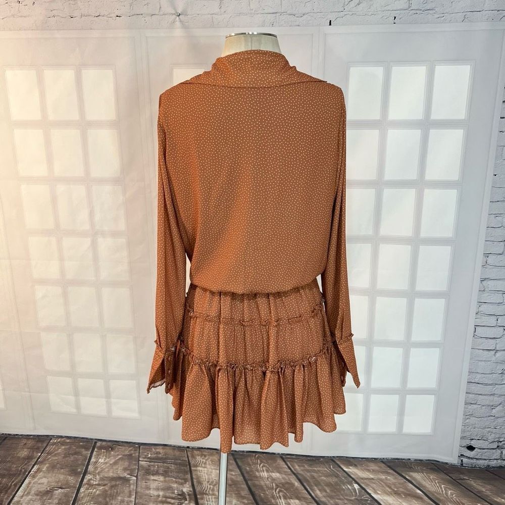 Alexis rozalyn tan spotted long sleeve lace up mini dress size small - Picture 8 of 12
